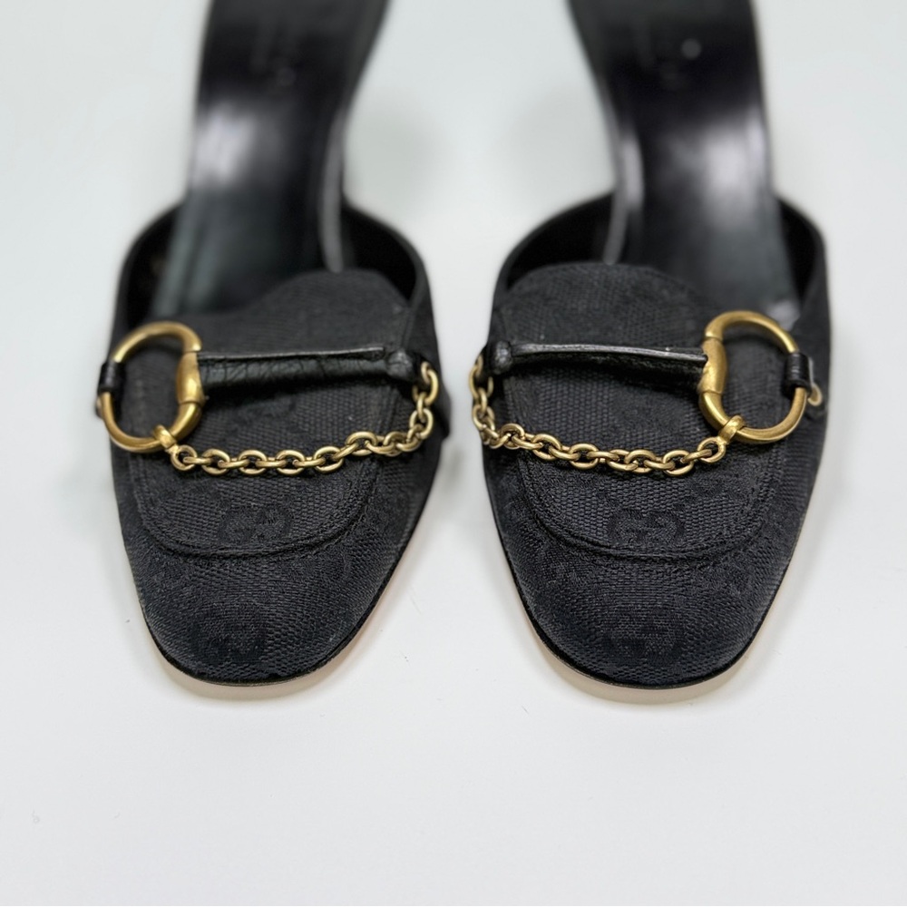 Vintage Gucci Monogram Horsebit Mule Heels in Black, Size 5b - Picture 5 of 7